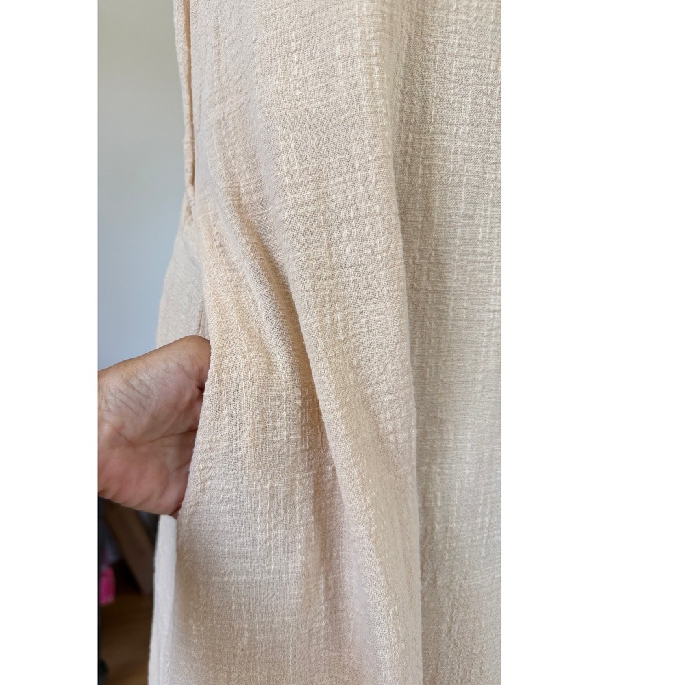 Artisan Japanese Linen Textured Sleeveless Midi Dress Natural Minimalist Tie M - Picture 7 of 11